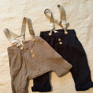 H&M Navy and beige Striped Baby Pants with Suspenders 1-2m nwt photoshoot